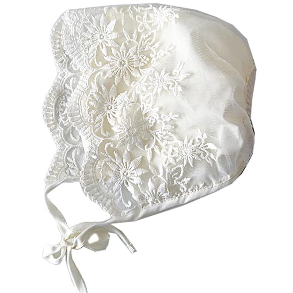 New Lace Bonnet baby OS Cream Floral Scalloped Christening Tie cotton photo